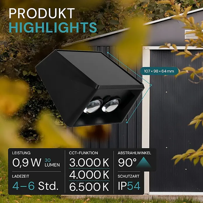 Luxula Solar-Außenwandleuchte - Schwarz, IP54