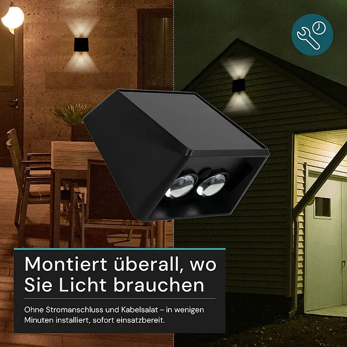 Luxula Solar-Außenwandleuchte - L x B x H: 10,7 x 9,8 x 6,4 cm, Schwarz, IP54