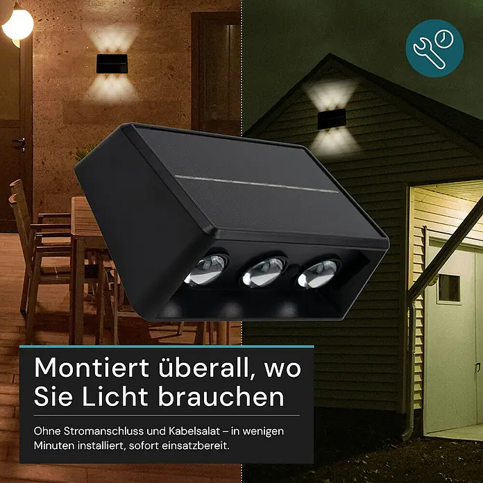 Luxula Solar-Außenwandleuchte - L x B x H: 17 x 10,3 x 6 cm, Schwarz, IP54