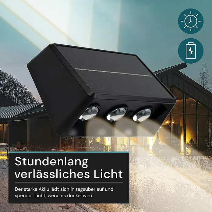 Luxula Solar-Außenwandleuchte - L x B x H: 17 x 10,3 x 6 cm, Schwarz, IP54