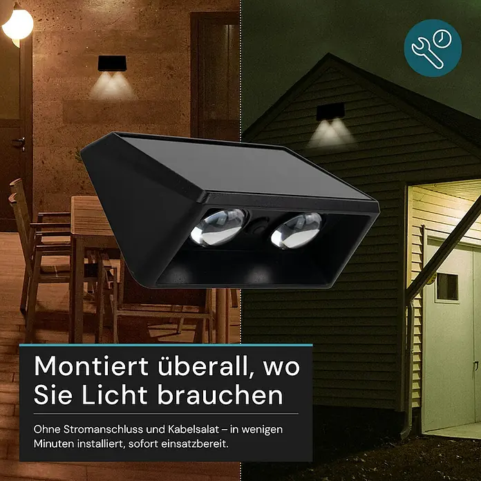 Luxula Solar-Außenwandleuchte - L x B x H: 12,6 x 7 x 4,8 cm, Schwarz, IP54