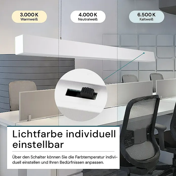 Luxula LED-Pendelleuchte - 40 W, L x B x H: 130 x 6 x 8 cm, Weiß