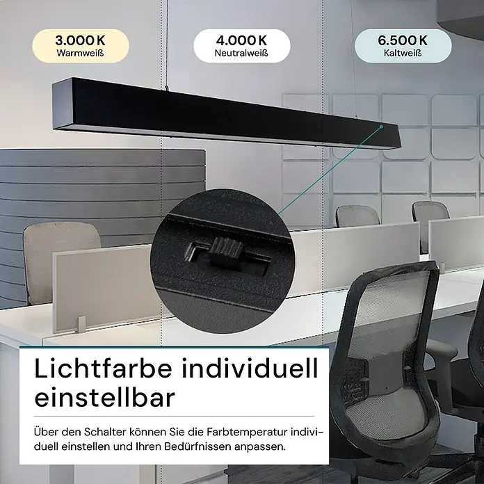 Luxula LED-Pendelleuchte - 40 W, L x B x H: 130 x 6 x 8 cm, Schwarz