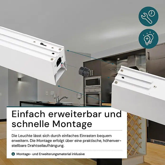 Luxula LED-Pendelleuchte - 40 W, L x B x H: 130 x 6 x 8 cm, Weiß