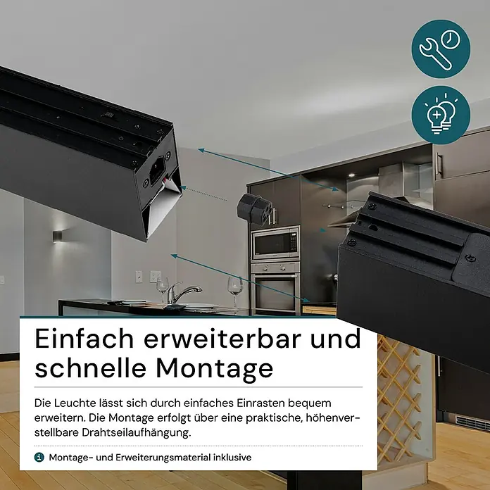 Luxula LED-Pendelleuchte - 40 W, L x B x H: 130 x 6 x 8 cm, Schwarz