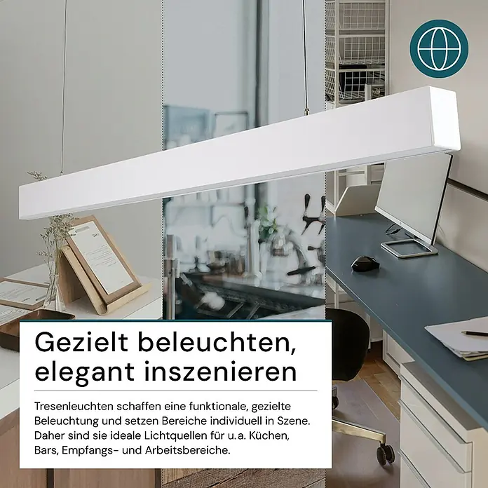 Luxula LED-Pendelleuchte - 40 W, L x B x H: 130 x 6 x 8 cm, Weiß