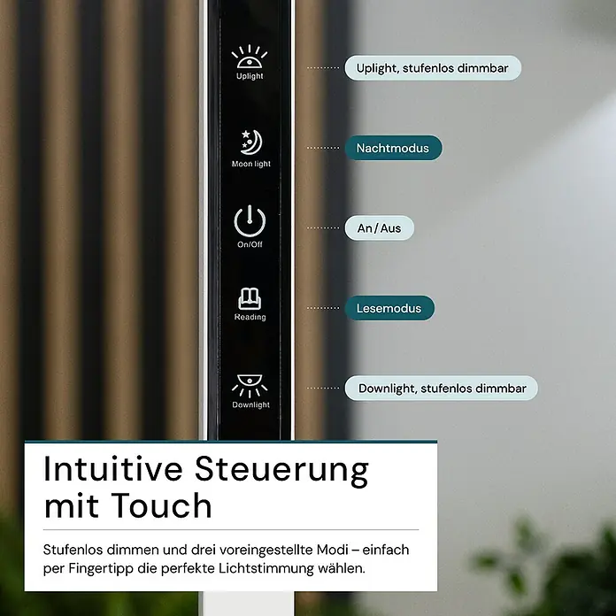 Luxula LED-Stehleuchte - 100 W, Höhe: 203 cm, Weiß
