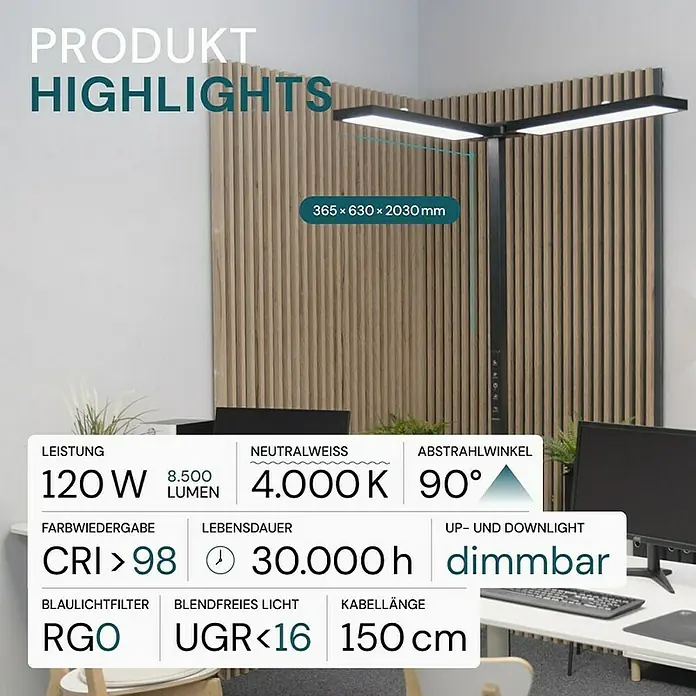 Luxula LED-Stehleuchte - 120 W, Schwarz