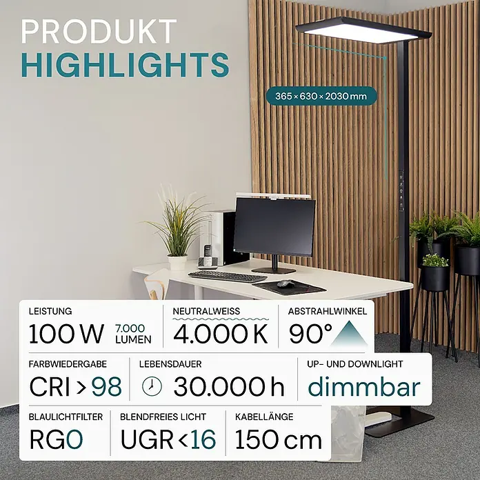 Luxula LED-Stehleuchte - 100 W, Schwarz