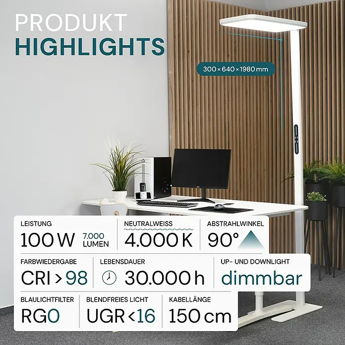 Luxula LED-Stehleuchte - 100 W, Weiß