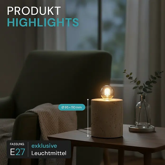 Luxula Deko-Tischleuchte - Zement, E27