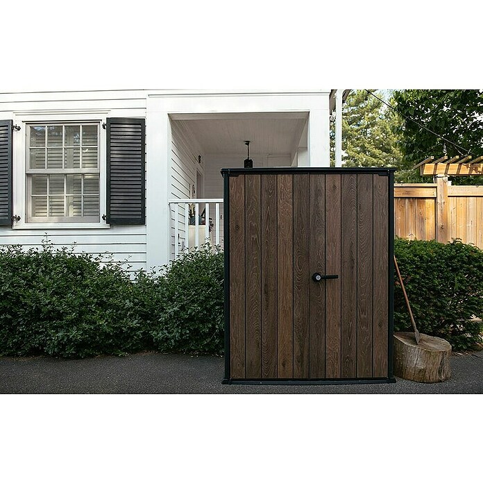 Keter Armario de jardín Deco (Medidas ext. (An x Pr): 140 x 73,6 cm, Plástico, Nogal) | BAUHAUS