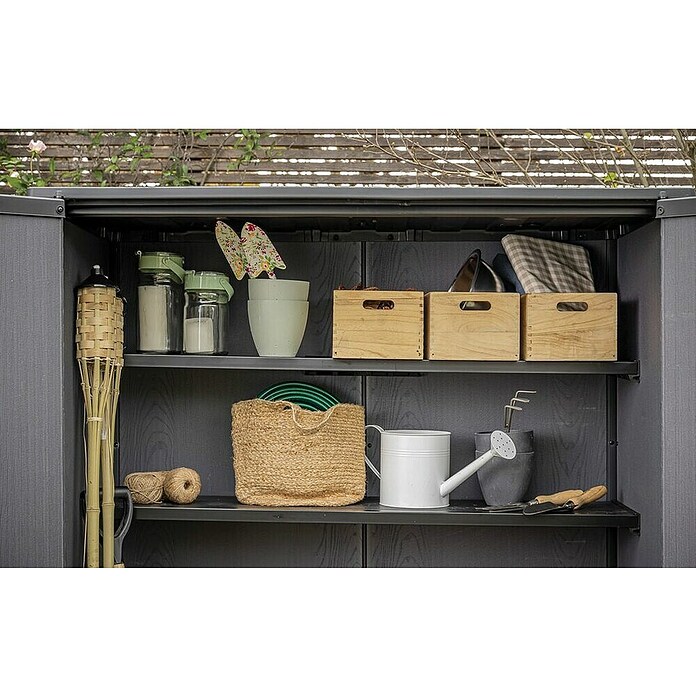 Keter Armario de jardín Deco (Medidas ext. (An x Pr): 140 x 73,6 cm, Plástico, Nogal) | BAUHAUS