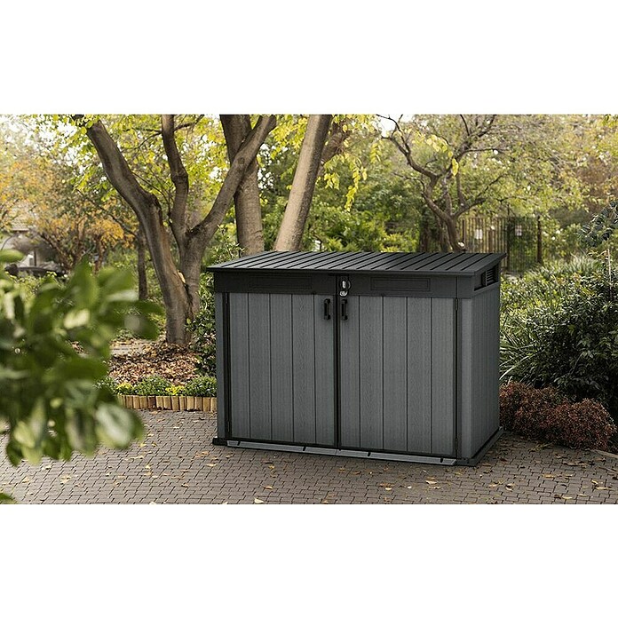 Keter Truhe Cortina Mega (Außenmaß inkl. Dachüberstand (B x T): 191 x 109 cm, Kunststoff, Anthrazit/Schwarz) | BAUHAUS