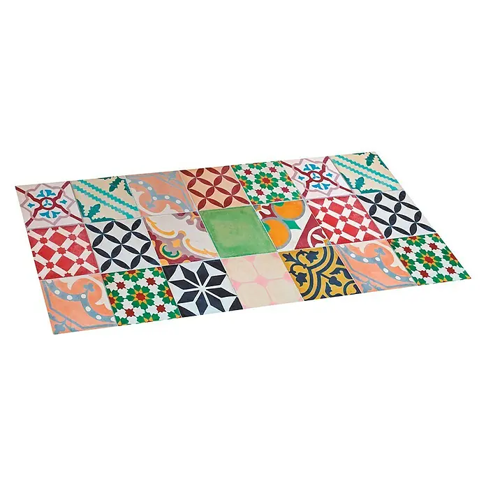 Alfombra de vinilo Croma Mosaic - Multicolor, 110 x 50 cm - Alfombra de suelo colorida con estampado de baldosas marroquíes para un ambiente elegante y vibrante.
