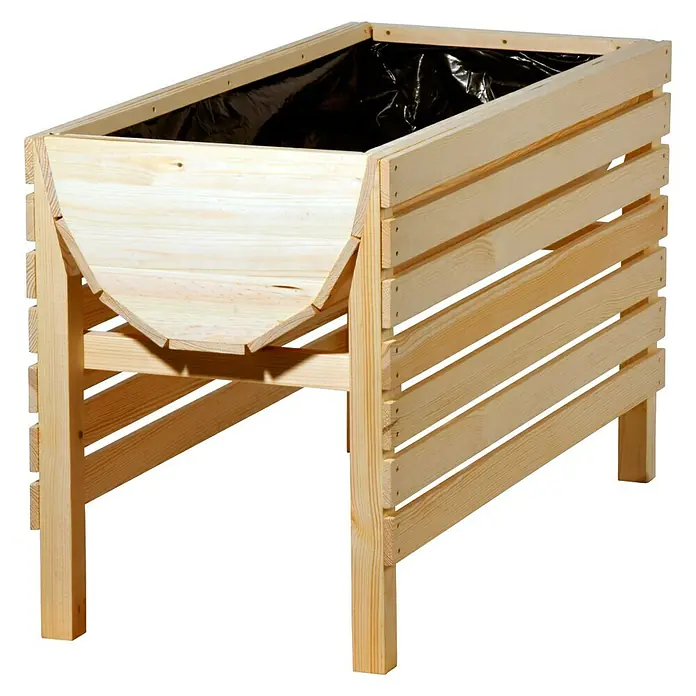 Dobar Hochbeet XL - 100 x 45 x 60 cm, Holz, Natur - Bild eines Hochbeets aus Holz mit schwarzer Auskleidung, ideal für den Garten oder die Terrasse.