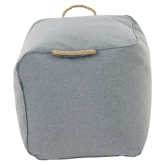 Siena Garden Gartenhocker Integral - B x T x H: 48 x 46 x 46 cm, Polyester, Grau - Grauer Stoff-Pouf mit zwei natürlichen Seilgriffen.