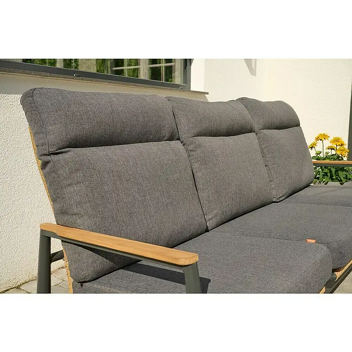 Siena Garden Roma Loungemöbel-Set - 3 -tlg., Grau, Aluminium - Graues Outdoor-Sofa mit Stoffpolstern und Holzarmlehnen.