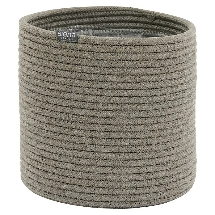 Siena Garden Pflanztopf FIORA - Grau, 1 Stk., Max. Außendurchmesser: 32 cm, Höhe: 30,5 cm - Runder, hellbeiger Pflanztopf aus geflochtenem Seil mit 'siena GARDEN' Etikett.
