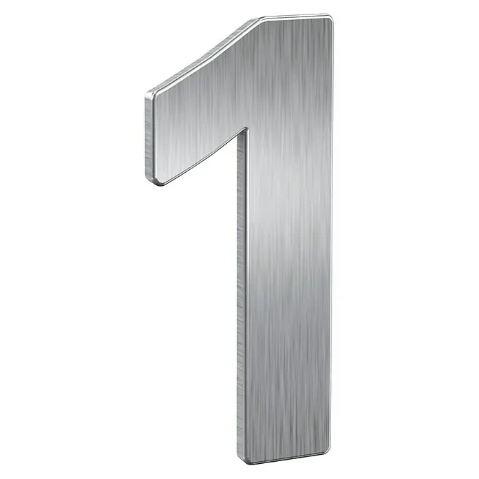 Basi Hausnummer HN 150 - B x H: 67,2 x 149,5 mm, Motiv: 1, Edelstahl - Gebürstete silberne Metallziffer Eins.