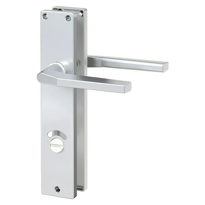 Basi WC-Drückergarnitur ZB 4100 - Schlitzkopf/Olive, Aluminium, Silber - Silbernes Türgriffset aus Metall mit rechteckiger Rosette und Badverriegelung.