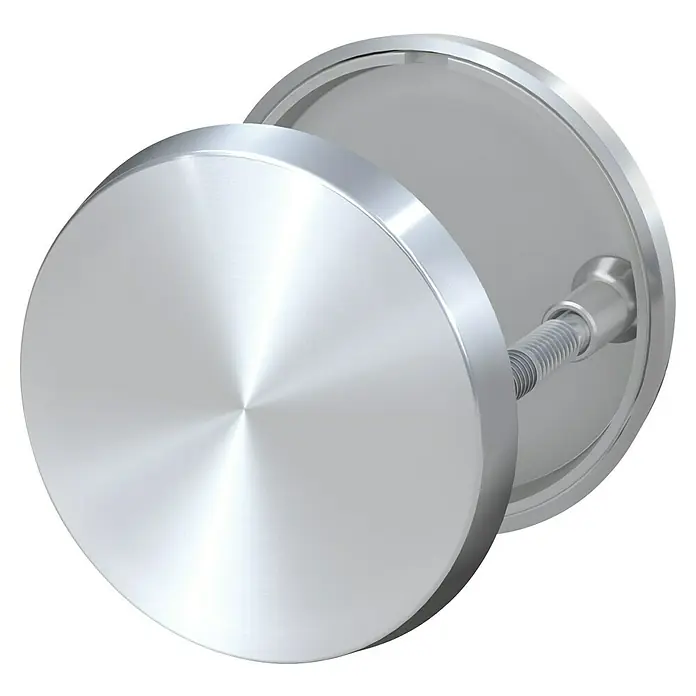 Basi Blindrosette ZBR 3110 - Durchmesser Rosette: 50 mm, Edelstahl - Gebürsteter silberner Metall-Türknauf mit sichtbarer Spindelmechanik.