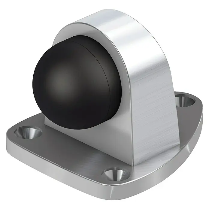 Basi Bodentürstopper TS22 - L x B x H: 64 x 53 x 45 mm, Silber/Schwarz - Silberner Türstopper aus gebürstetem Metall mit schwarzem Gummidämpfer.