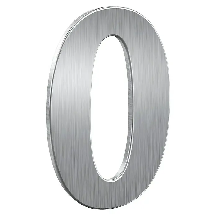 Basi Hausnummer HN 150 - B x H: 106 x 156 mm, Motiv: 0, Edelstahl - 3D gebürstete silberne Metallziffer Null.