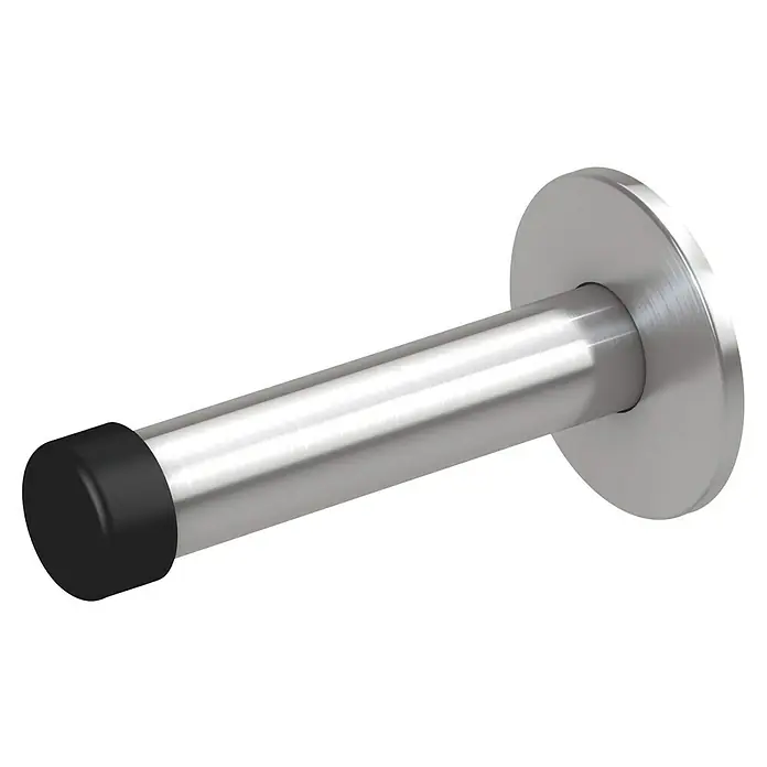 Basi Wandtürstopper TS21 - Ø x L: 50 x 96 mm, Edelstahl - Gebürsteter silberner Metall-Türstopper mit schwarzer Gummikappe, zur Wand- oder Bodenmontage.