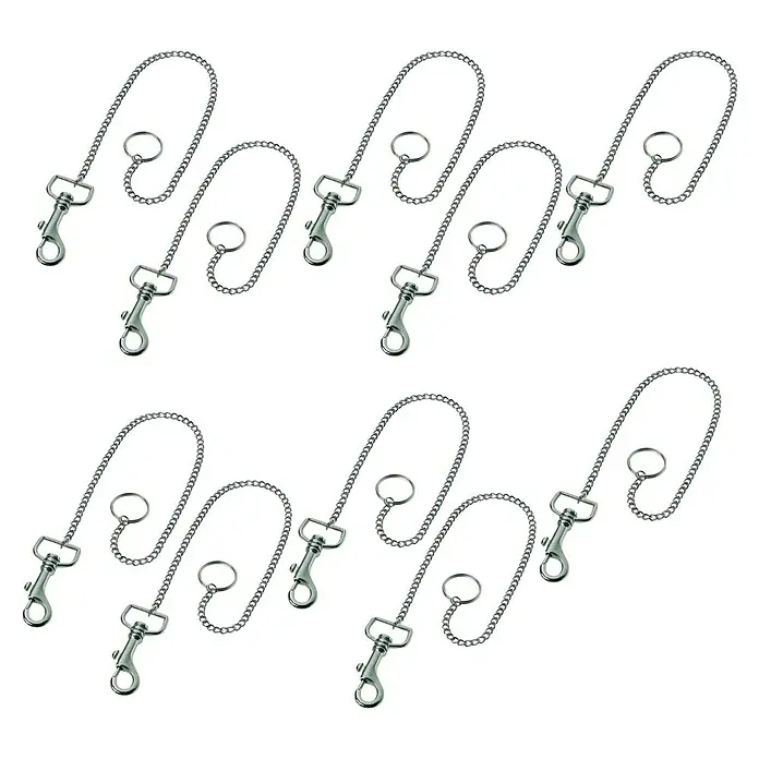 Basi Schlüsselkette - Länge: 400 mm, Karabinergröße: 55 mm, 10 Stk. - Mehrere silberfarbene Metallketten, jeweils mit Karabinerhaken und Schlüsselring.