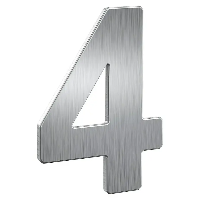 Basi Hausnummer HN 150 - B x H: 114 x 150 mm, Motiv: 4, Edelstahl - Gebürstete silberne Metallziffer Vier.