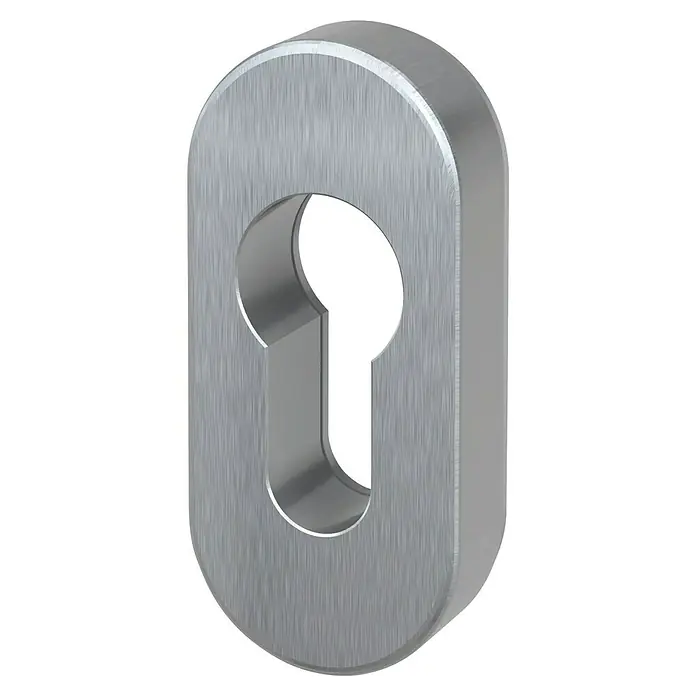 Basi Schlüsselschild SR 4100 PZ - Stärke Rosette: 14 mm - Gebürstete Metall-Schlüsselplatte oval mit Schlüssellochausschnitt.