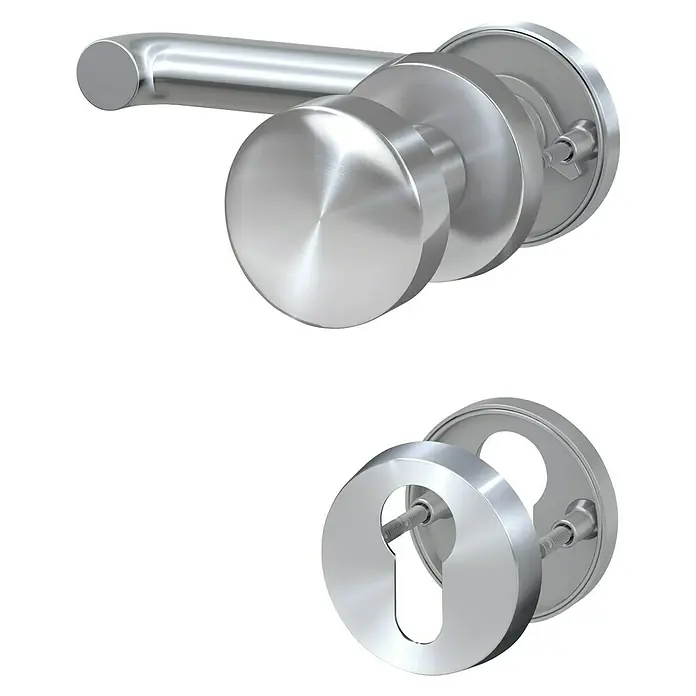 Basi Wechselgarnitur ZB 3100 - Stärke Tür: 38 mm - 44 mm, Silber, DIN Anschlag: Rechts - Gebürstetes silbernes Metall-Türgriffset mit Hebelgriff und Schlüssellochblende.