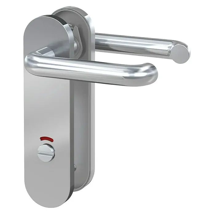 Basi WC-Drückergarnitur ZB 3800 - Edelstahl, Links - Silberner Türdrücker mit Privatsphlossanzeige.
