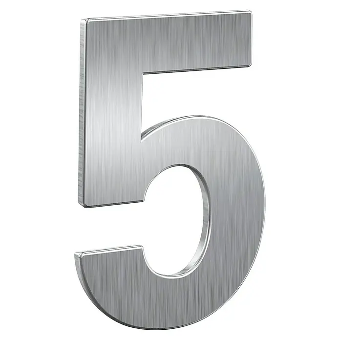 Basi Hausnummer HN 150 - B x H: 106 x 155 mm, Motiv: 5, Edelstahl - 3D gebürstete metallische Zahl 5.