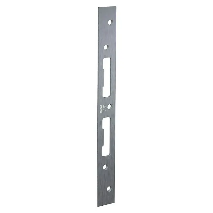Basi Schließblech FLB 955 - L x B: 300 x 30 mm, DIN Anschlag: Universell einsetzbar - Silbernes Schließblech aus gebürstetem Metall mit mehreren Aussparungen und Löchern für ein Türschloss.