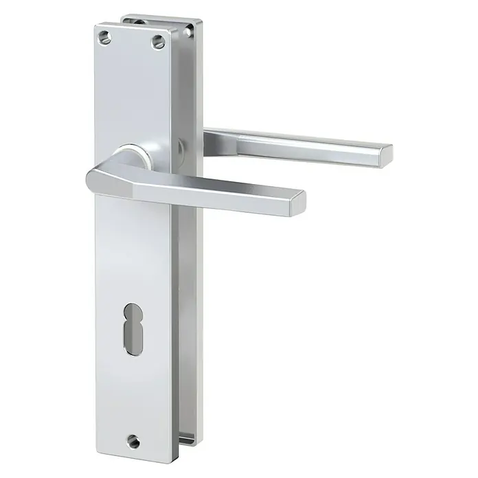 Basi Drückergarnitur ZB 4100 - Stärke Tür: 35 mm - 45 mm, Aluminium, L-Form, Silber, Buntbart - Modernes silbernes Türgriffset mit Hebel und Schlüsselloch.