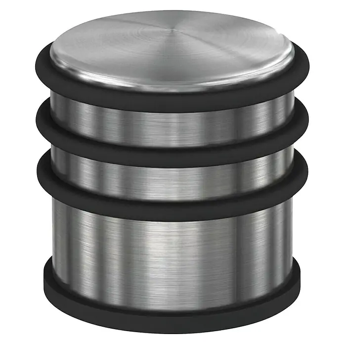Basi Bodentürstopper BTS 21 - Ø x H: 75 x 78 mm, Edelstahl - Türstopper aus gebürstetem Edelstahl mit schwarzen Gummiringen.