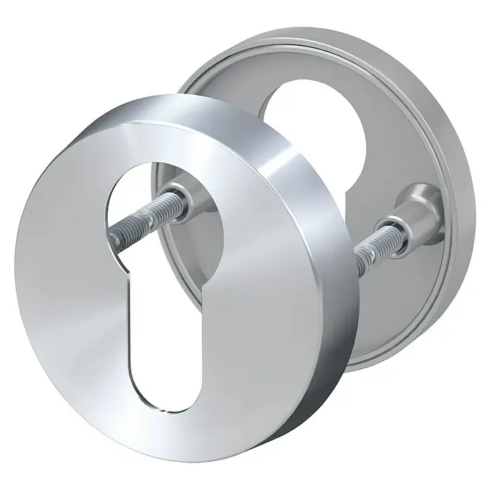 Basi Sicherheitsrosette ZBR 3110 - Stärke Rosette: 7 mm, Profilzylinder - Paar silberner Metall-Schlüssellochrosetten mit sichtbaren Befestigungsschrauben.