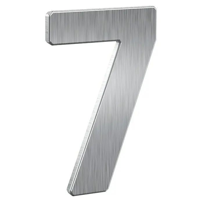 Basi Hausnummer HN 150 - B x H: 98 x 150 mm, Motiv: 7, Edelstahl - Dreidimensionaler gebürsteter Metall-Ziffer Sieben.