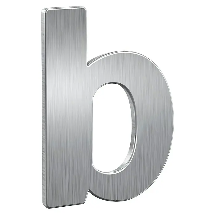 Basi Hausnummer HN 150 - B x H: 57 x 76 mm, Motiv: B, Edelstahl - 3D gebürsteter silberner Metallbuchstabe 'b'.