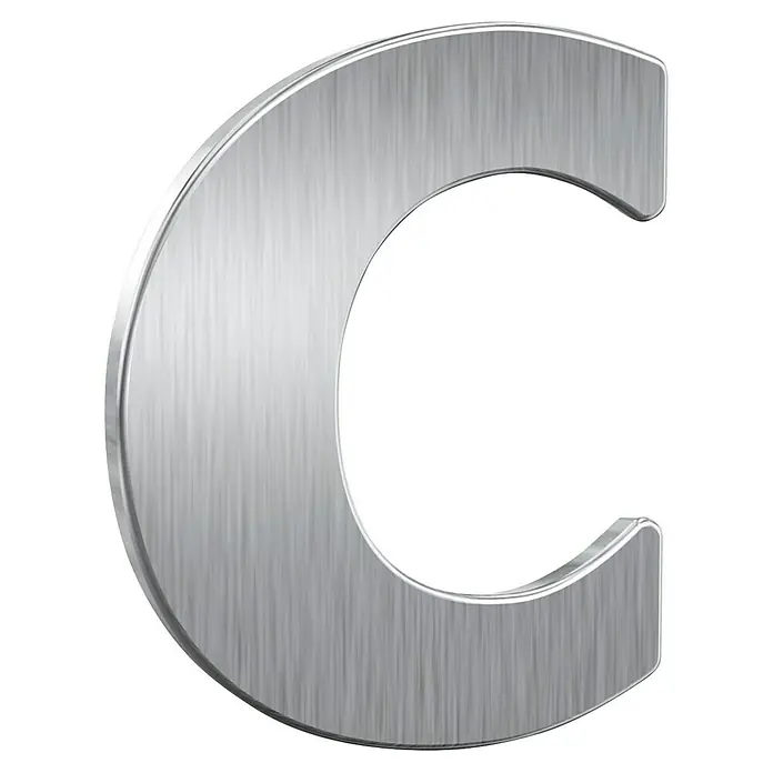 Basi Hausnummer HN 150 - B x H: 51 x 57 mm, Motiv: C, Edelstahl - Dreidimensionaler Buchstabe C aus gebürstetem Metall in Silber.