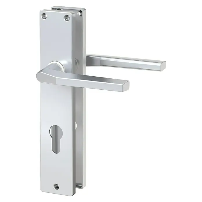 Basi Drückergarnitur ZB 4100 - Stärke Tür: 38 mm - 45 mm, Aluminium, L-Form, Silber, Profilzylinder - Silberfarbene Türgriffgarnitur mit Hebel und Schlüsselloch.