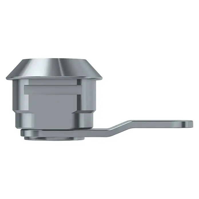 Basi Universalzylinder HS 332 - Passend für: Basi Briefkästen - Silbernes Metall-Industrieteil mit konischer Oberseite, rechteckigem Merkmal und ausladendem flachen Arm.