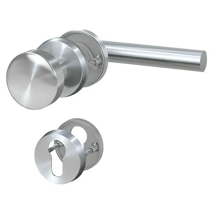 Basi Wechselgarnitur ZB 3200 - Stärke Tür: 38 mm - 45 mm - Gebürsteter Edelstahl-Türgriff-Set mit Knauf, Hebel und Schlüsselrosette.