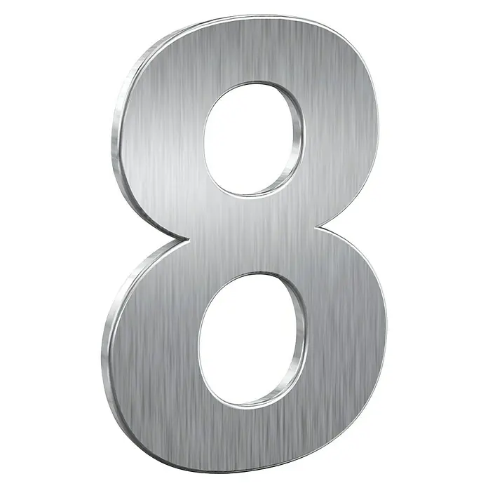 Basi Hausnummer HN 150 - B x H: 108 x 156 mm, Motiv: 8, Edelstahl - Silberne Zahl 8 aus gebürstetem Metall.