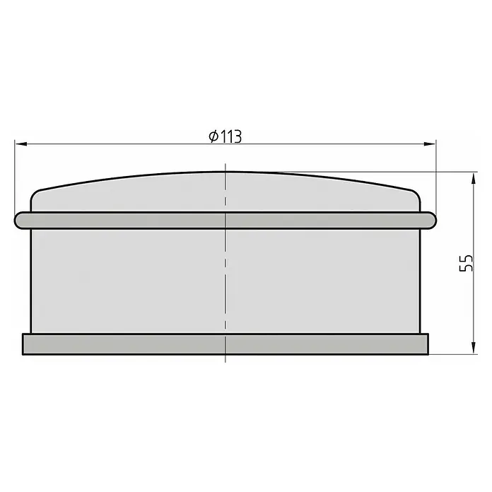 Basi Bodentürstopper BTS 20 - Ø x H: 113 x 55 mm, Edelstahl - Grauer zylindrischer Deckel mit gewölbter Oberseite, Ø 113 und Höhe 55.