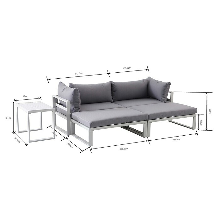Sunfun Hannah Conjunto de muebles Hannah (5 piezas, Metal, Gris)