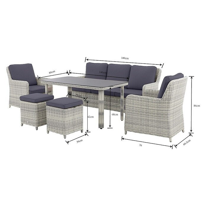 Conjunto de muebles Lodrino (6 pzs., Aluminio/Olefin, Beige/Gris) | BAUHAUS