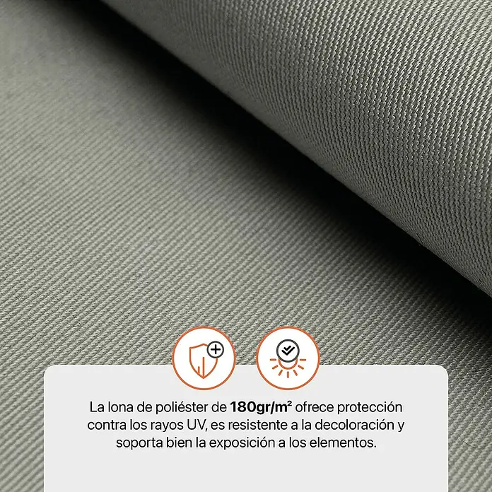 SmartSun Toldo para balcón Axis - Gris, Ancho: 2,95 m, Caída: 1,2 m - Tela de poliéster gris claro texturizada, quizás lona, mostrada doblada para resaltar su tejido.